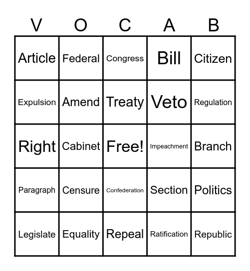 Civics Bingo Card