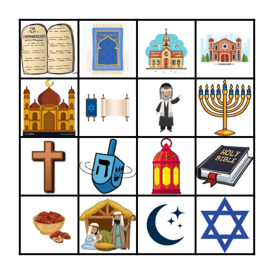 Three World Religions Bingo Card