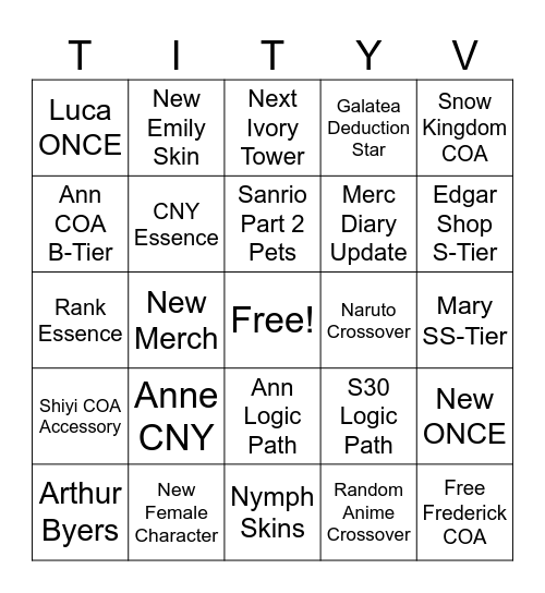 Untitled Bingo Card
