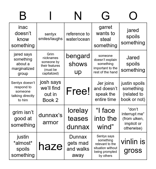 An Ocean of Others Ch 13 Bingo Card