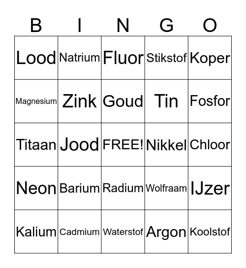 Elementen Bingo Card