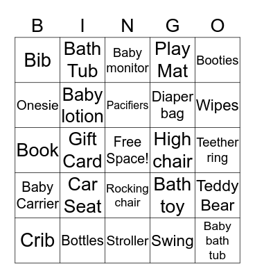 Baby Gift Bingo Card