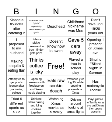 BMVC Holiday Party Bingo Card