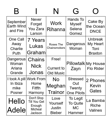 Test Rock and Roll Bingo Card