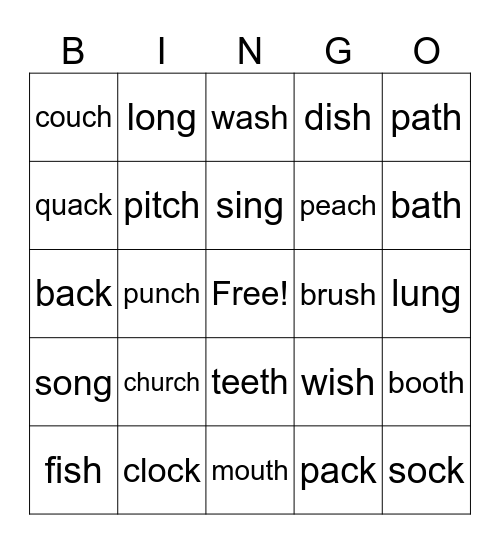 Digraph Bingo Card