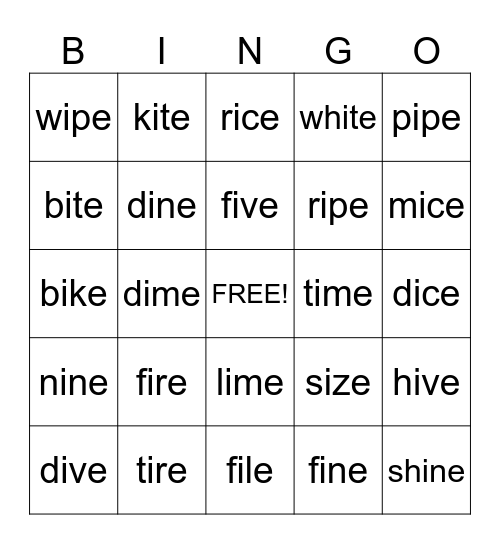 LONG VOWELS Bingo Card