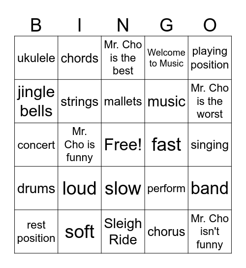 Music Bingo Card