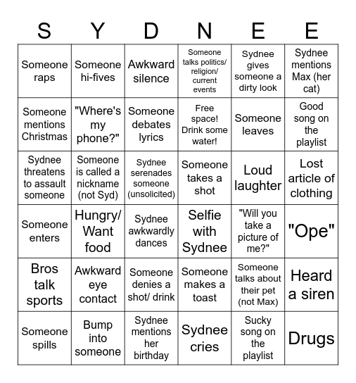Sydnee's Golden Birthday Bash Bingo Card