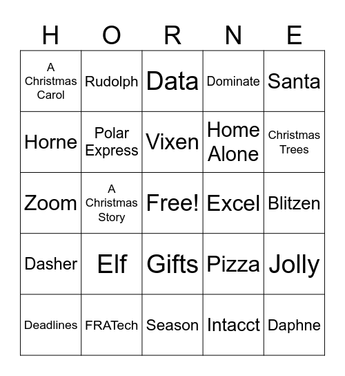 Ho Ho Horne Bingo Card