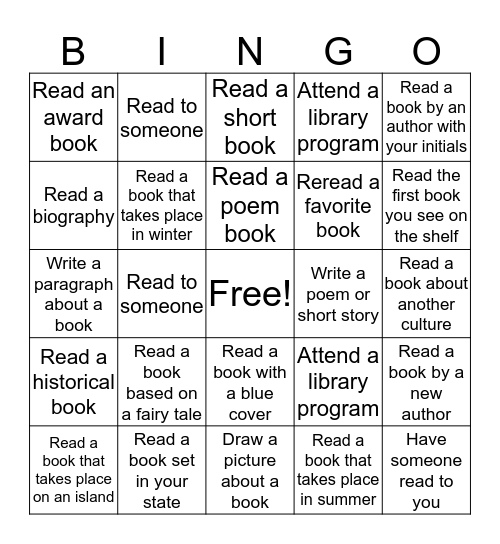 Summer Reading Challenge Bingo Card