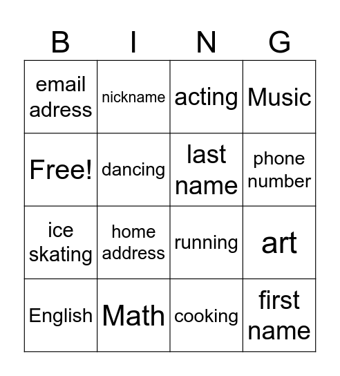 Unit 3: She's good at dancing Bingo Card