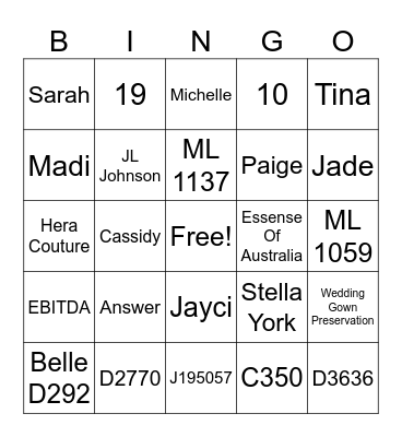 Ellynne Bridal Bingo Card