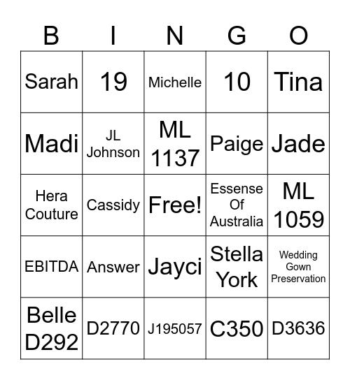 Ellynne Bridal Bingo Card