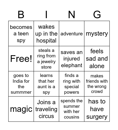 Unit 3: my favorite book Bingo Card