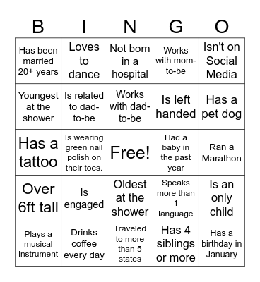 Baby Shower Bingo Card