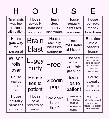 Atrioc House Bingo Card