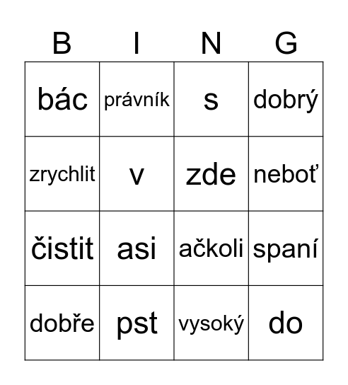 Slovní druhy 2 Bingo Card
