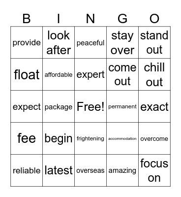 VOCABULARY REVISION Bingo Card