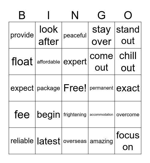 VOCABULARY REVISION Bingo Card