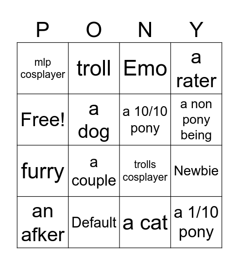 ponytown bingo Bingo Card
