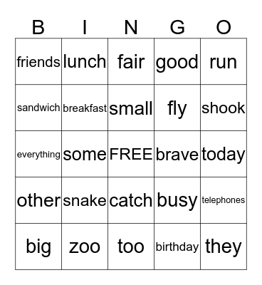 Our Word Bingo Card
