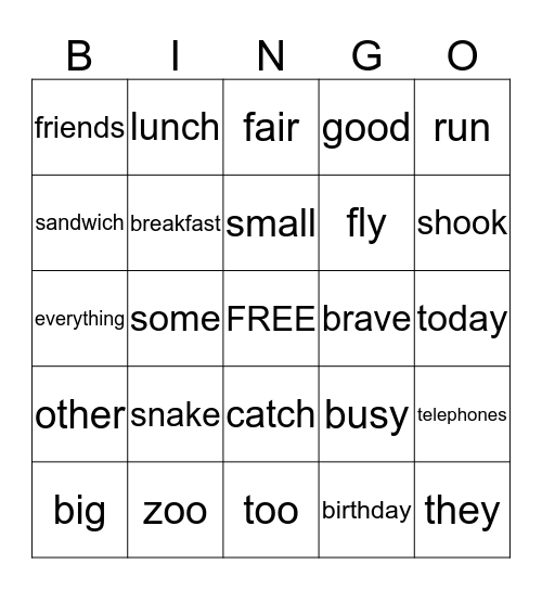 Our Word Bingo Card