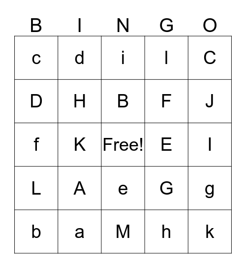 Alphabet Bingo Card