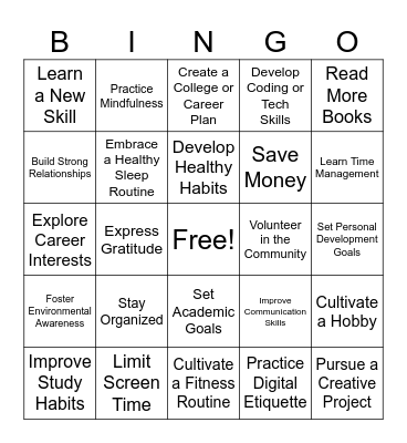 Goal Setting Bingo Card