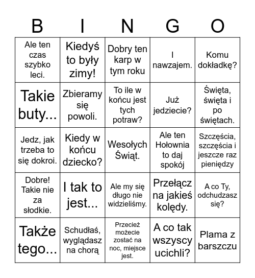 Świąteczne Bingo :) Bingo Card