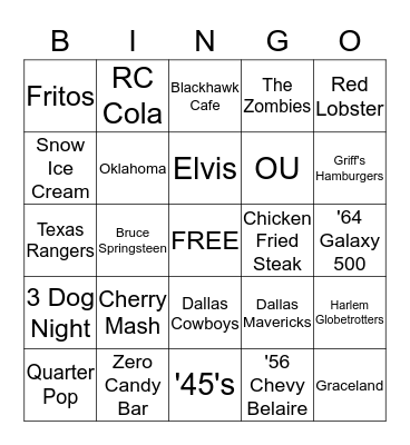 Pawpaw's Favorite Things Bingo Card