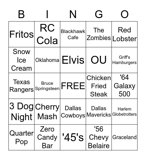 Pawpaw's Favorite Things Bingo Card