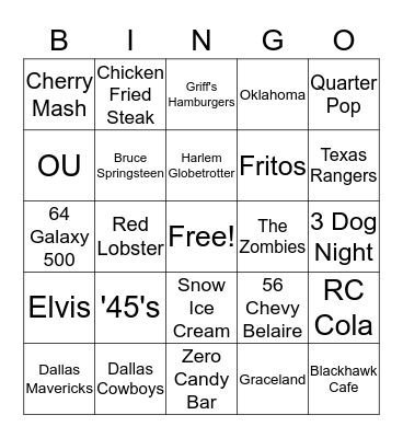 Pawpaw's Favorite Things Bingo Card