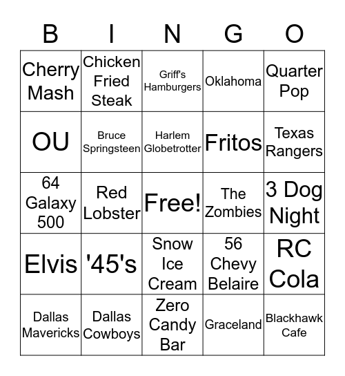 Pawpaw's Favorite Things Bingo Card