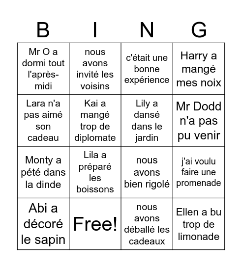 Noel Bingo Card