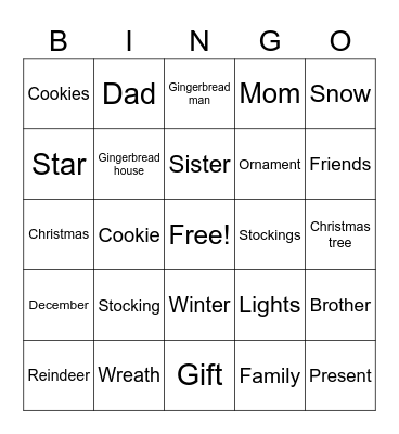 Christmas 10 words Bingo Card
