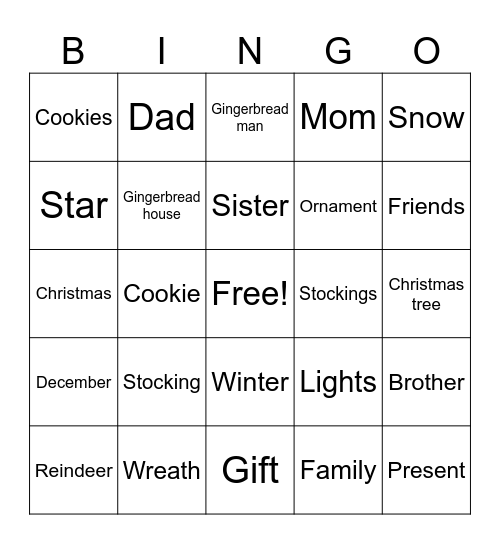 Christmas 10 words Bingo Card