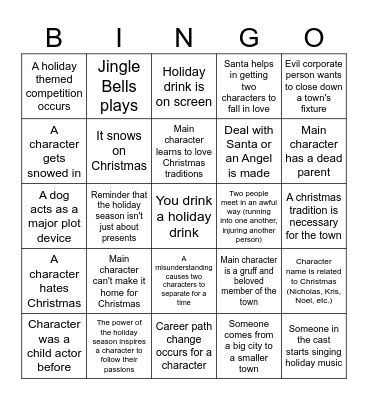 Hallmark Movie Bingo Card