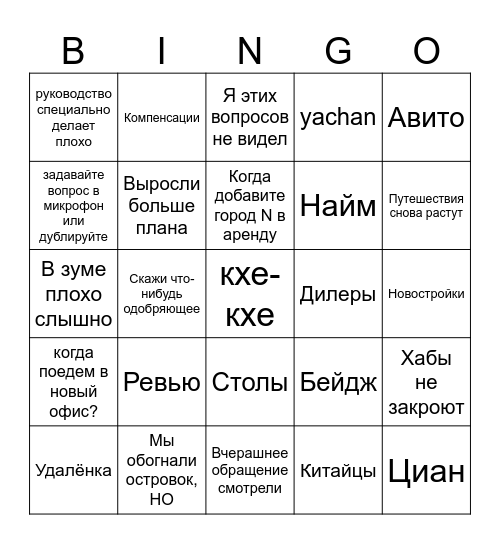 Verticals Bingo Card