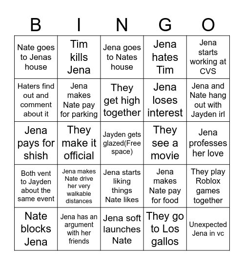 Jenathan Bingo Card