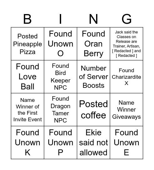 Pokingo Bingo Card