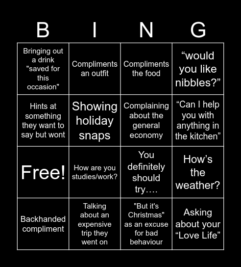 NT Christmas Bingo Card