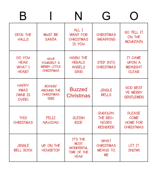 CHRISTMAS CAROLS AND SONGS Bingo Card