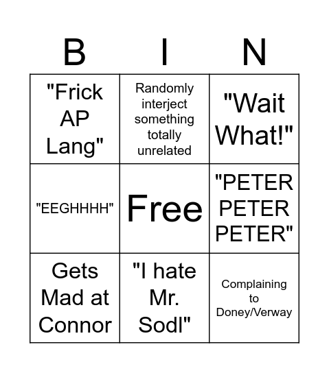 Mia Bingo Card