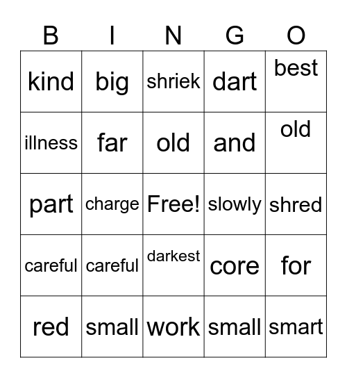 Spelling Review Bingo Card