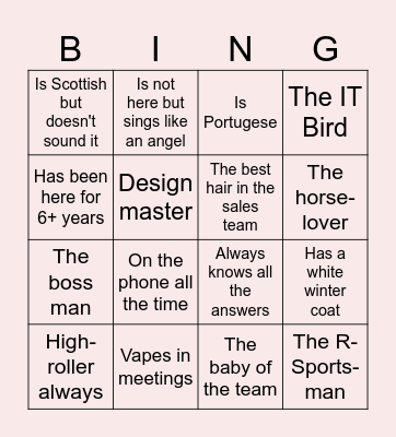 PLFG Sales Team Christmas Bingo Card