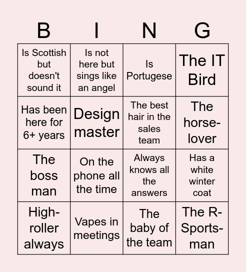 PLFG Sales Team Christmas Bingo Card