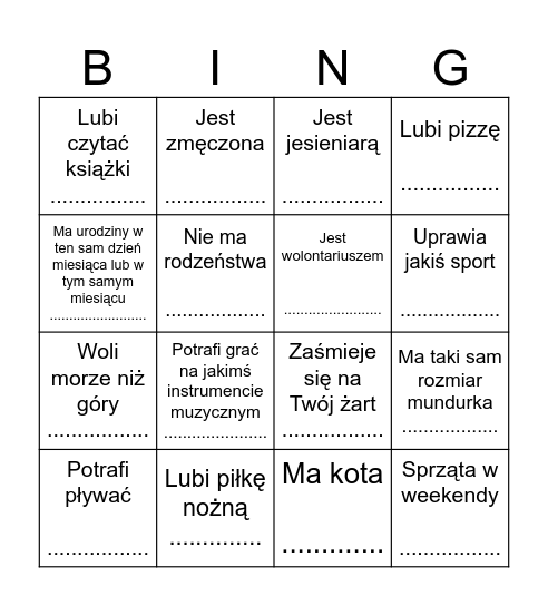 Znajdź osobę, która Bingo Card