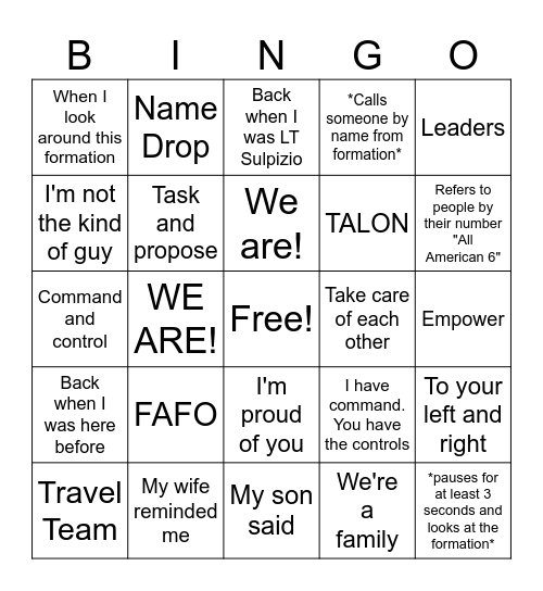 The Sulpizio Special Bingo Card