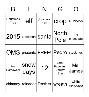 Holidays Bingo Card