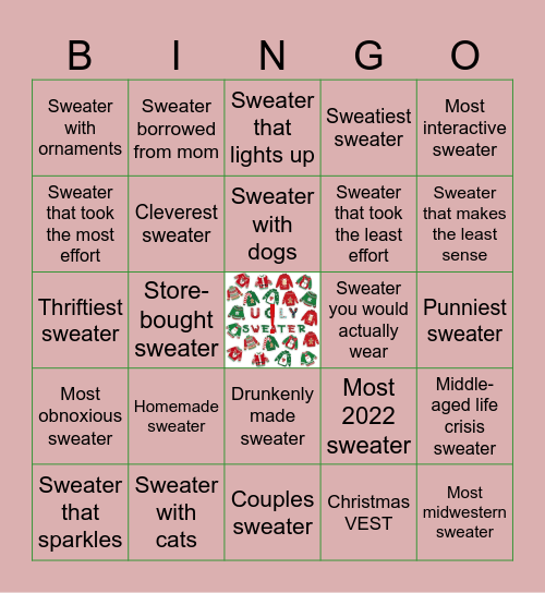 Ugly Sweater Mingle Bingo Card